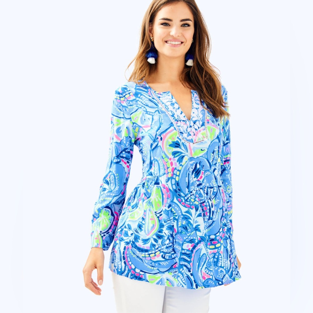 LILLY PULITZER Lyndsea Tunic Blue Peri Pinch Pinch XXS Style# 29175 - Picture 5 of 11